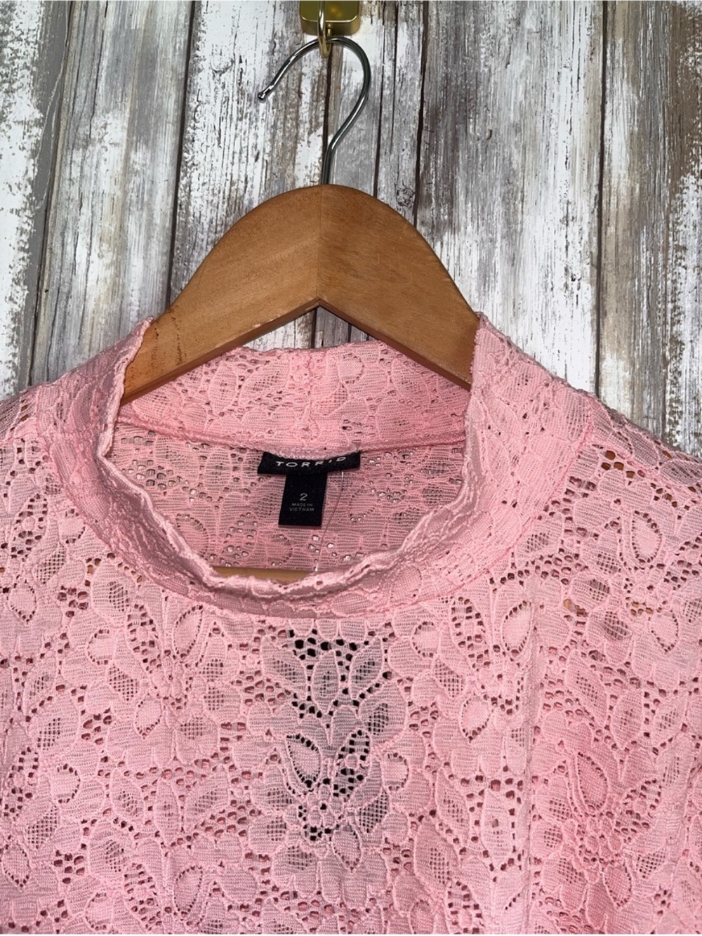 NWT Torrid Stretch Lace Mock Neck Top Almond Blossom Pink 2X 18 20 - Picture 4 of 5